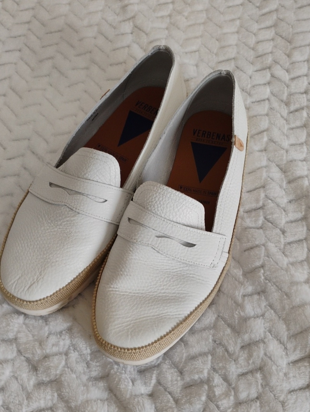 Verbenas White Leather Penny Loafers for Men